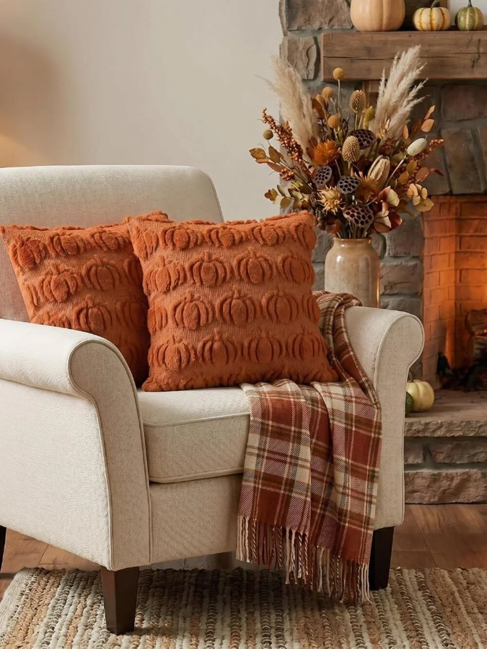Caramel Fall Pumpkin Throw Pillow Covers 18x18 Inch